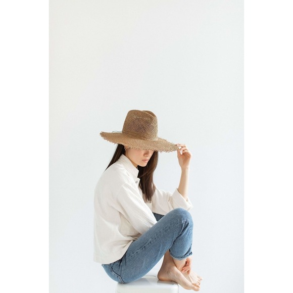 GIGI PIP Tessa NEW Handwoven Seagrass Fedora Hat Brown Size 57 S/M Boho main image 3